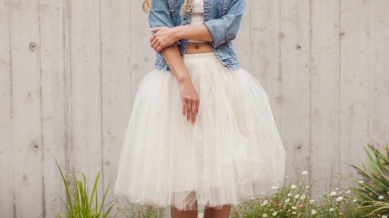 Person wearing full tulle skirt