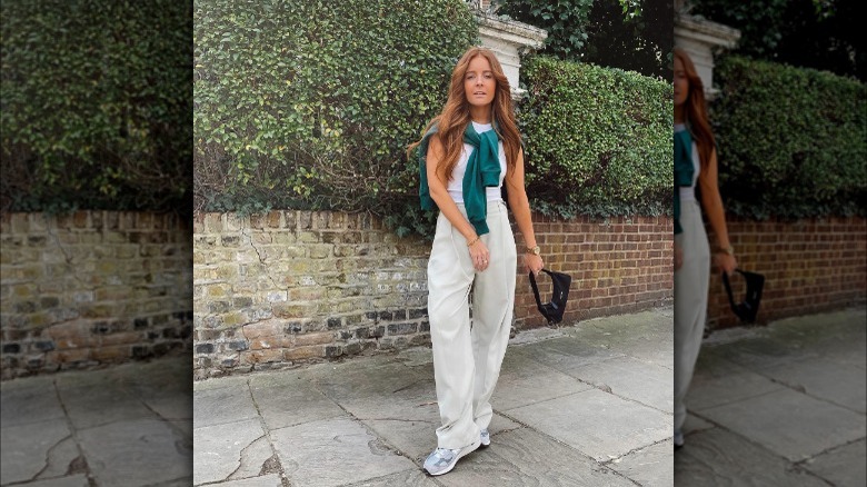 women wearing athleisure-inspired trouser outfit 