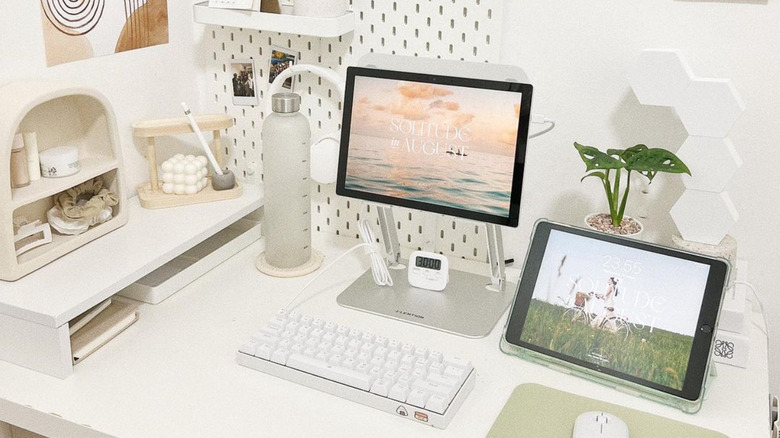 clean white remote WFH desk