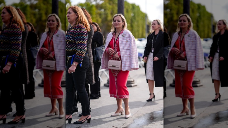 Woman in pink outfit