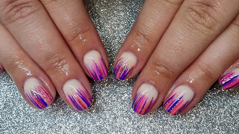 Purple-and-pink firework nails