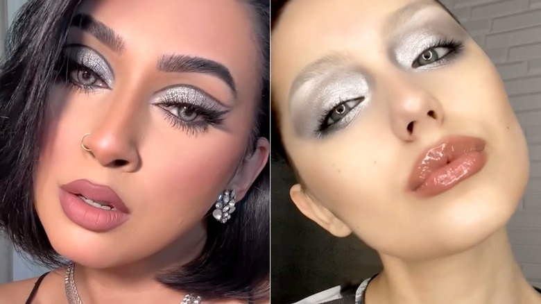 Women wearing silver eyeshadow