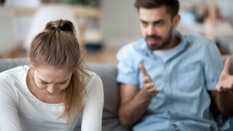 Woman crying while fighting with her husband 