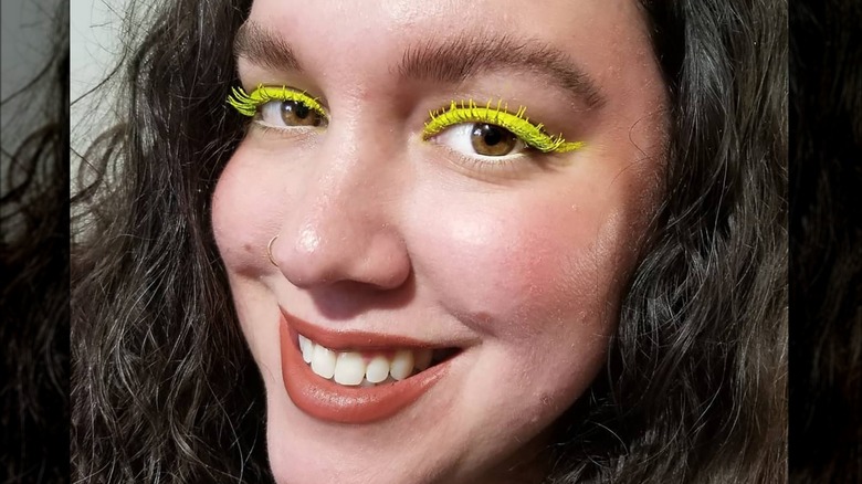 Yellow mascara and eyeliner