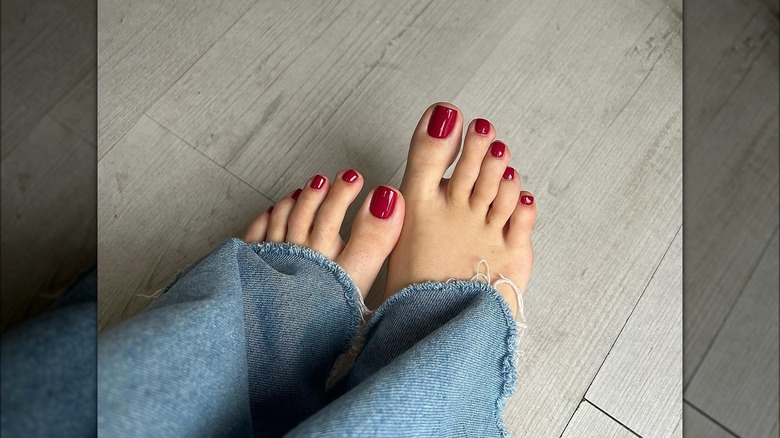 Bright red pedicure 