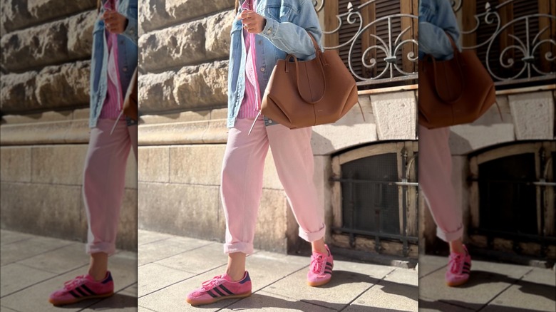 woman walking on street 