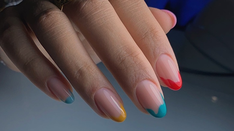 Colorful nails French tips manicure