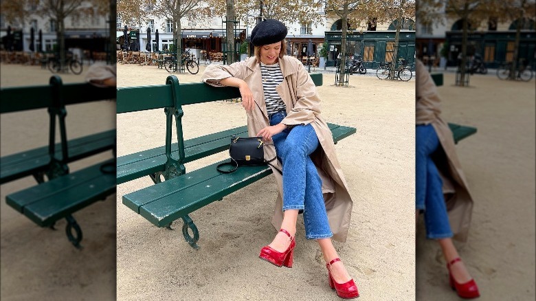 Woman wearing red Mary Janes