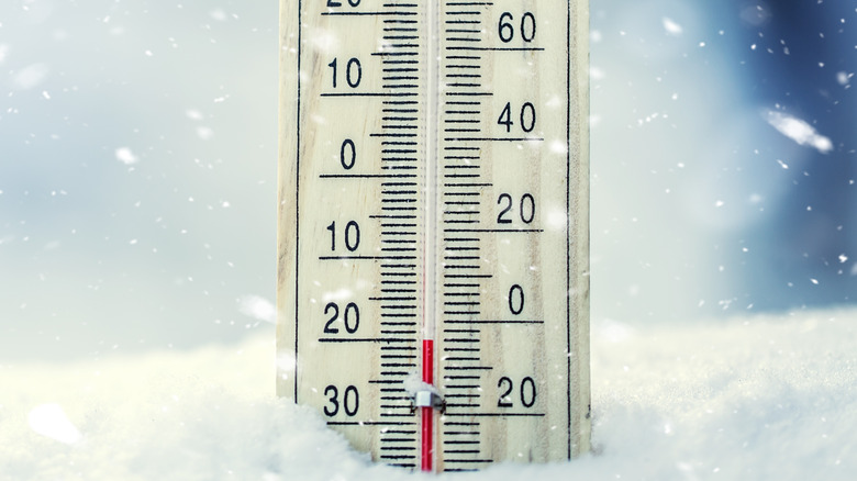 Outdoor thermometer in snow