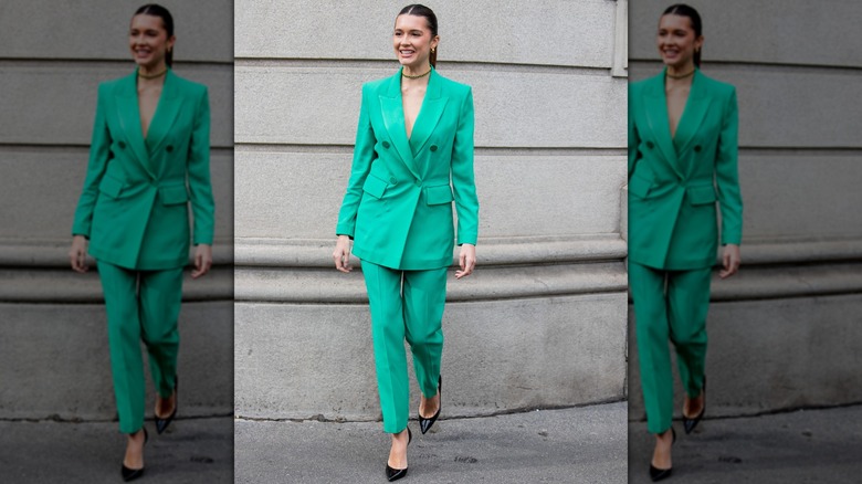 woman in mint pantsuit