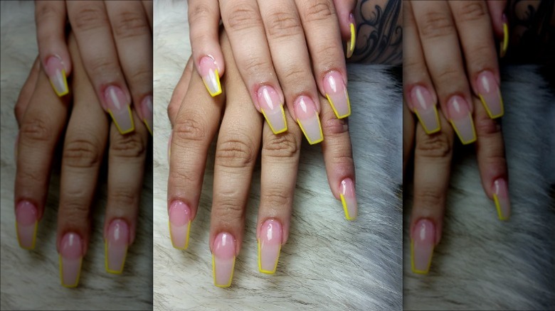 yellow micro French nails