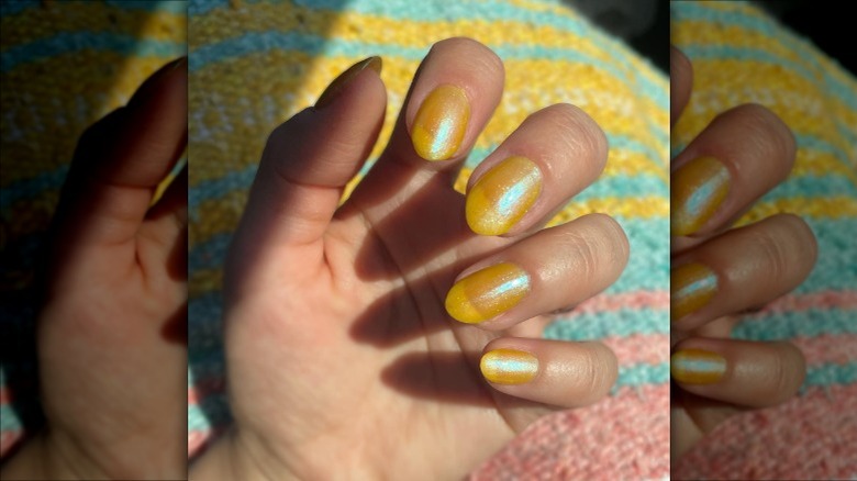 yellow chrome nails