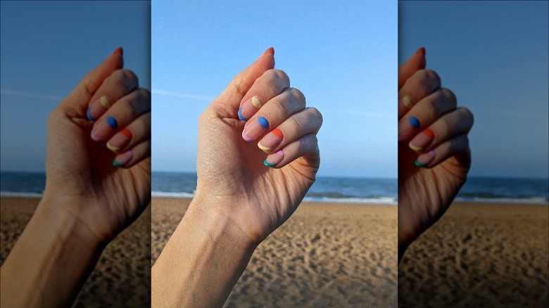 colorful half-moon manicure