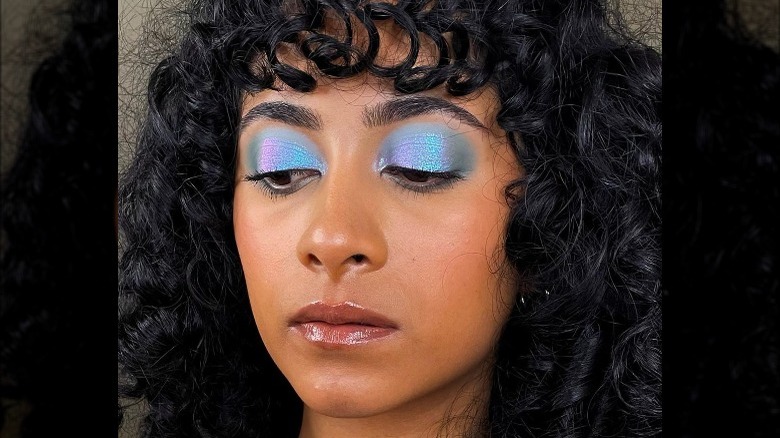 Woman with blue eyeshadow