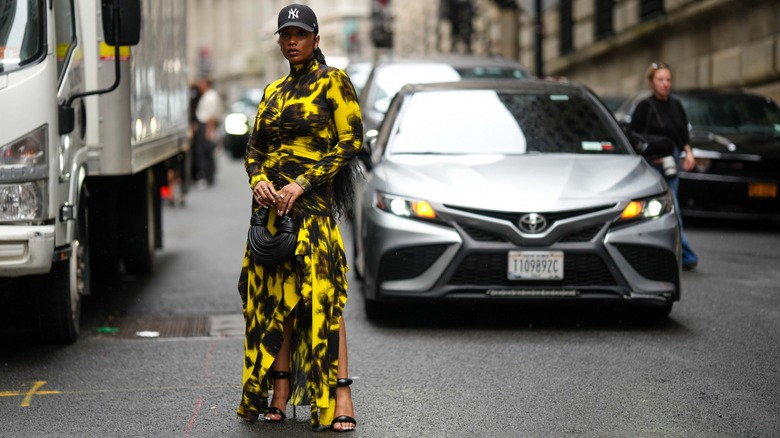 woman wearing turtleneck dress