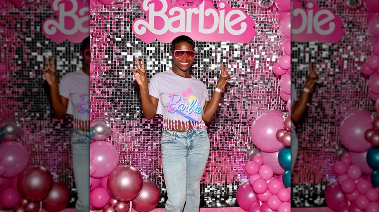 Tiffini Gatlin wearing beaded fringe Barbie tee