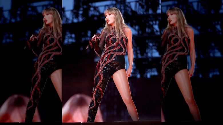 Taylor Swift wearing catsuit onstage