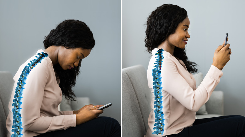 Woman with curved and straight spine