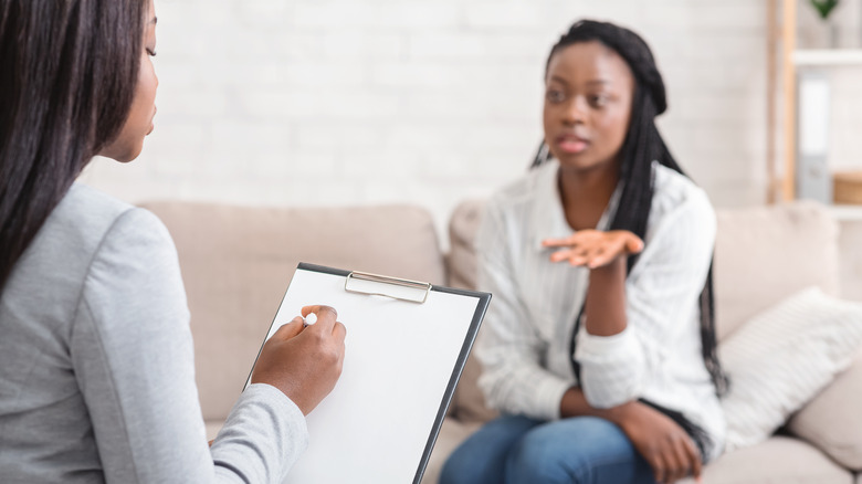 Woman attending therapy session
