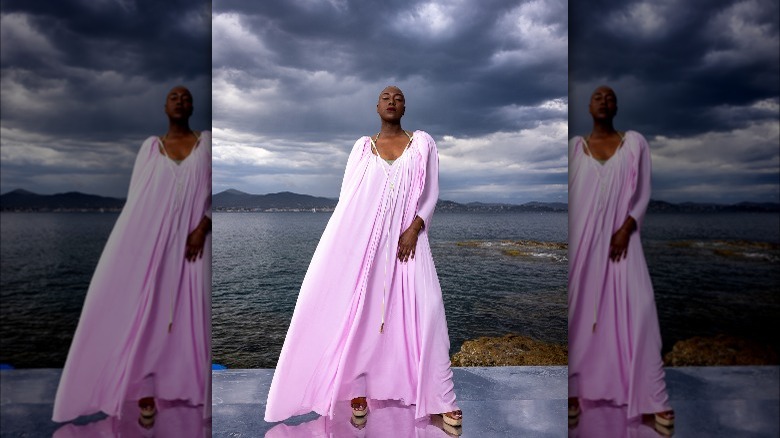 African American woman in long dress