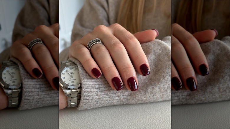 Dark burgundy manicure