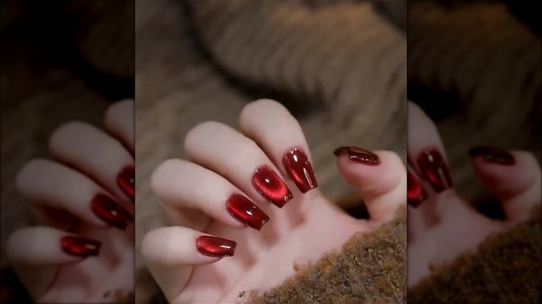 Red translucent square-cut nails