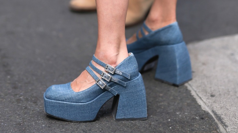 Denim platform mary jane heels