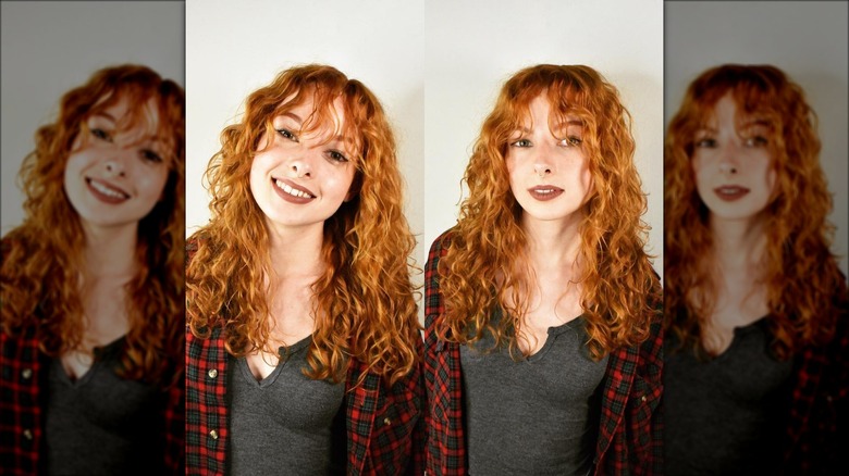 woman with thin curly bangs