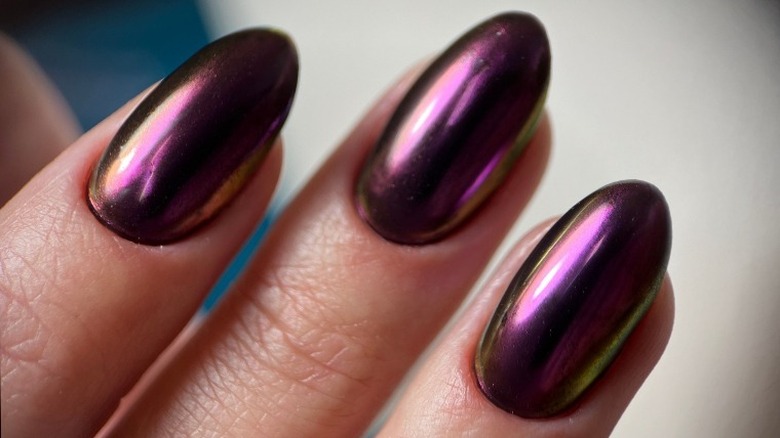 Dark purple chrome nails