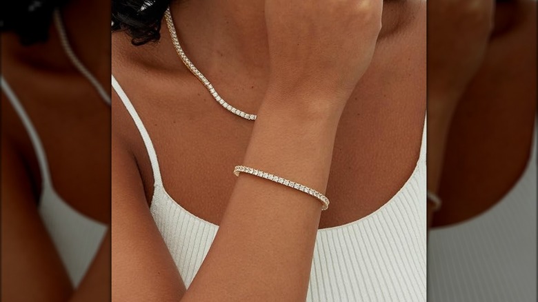 Gold-plated diamond tennis bracelet