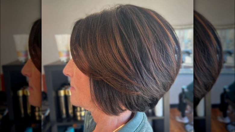 Woman with rounded stacked bob