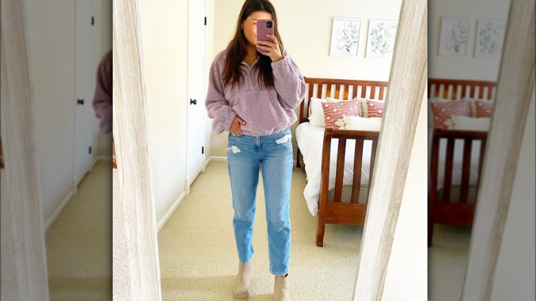 mom jeans ankle boots