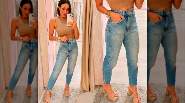 mom jeans strappy sandals