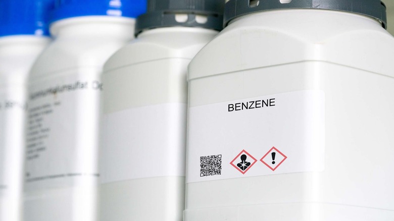 Containers containing benzene 