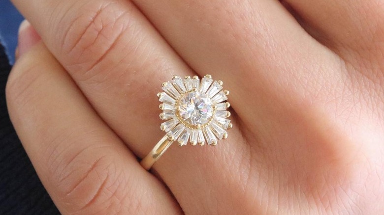 baguette halo ring with gold