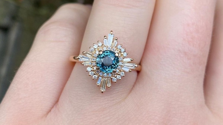 baguette halo ring with gems