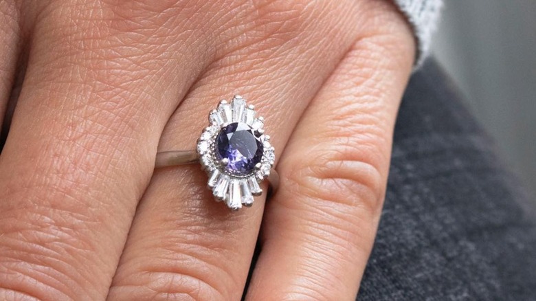 sapphire baguette halo ring