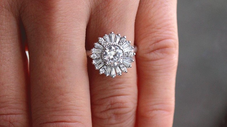 diamond baguette halo ring