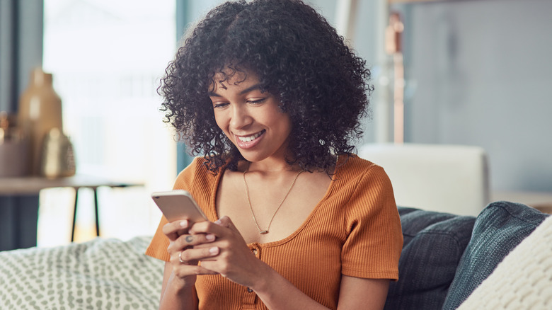 Woman downloading app