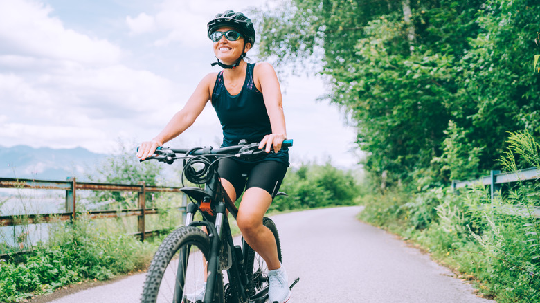 Woman on a bike path