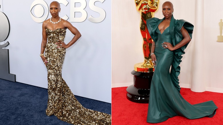 Cynthia Erivo wearing glamurous fashion to red carpets in 2024.