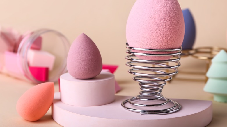 Beauty blender in open holder.