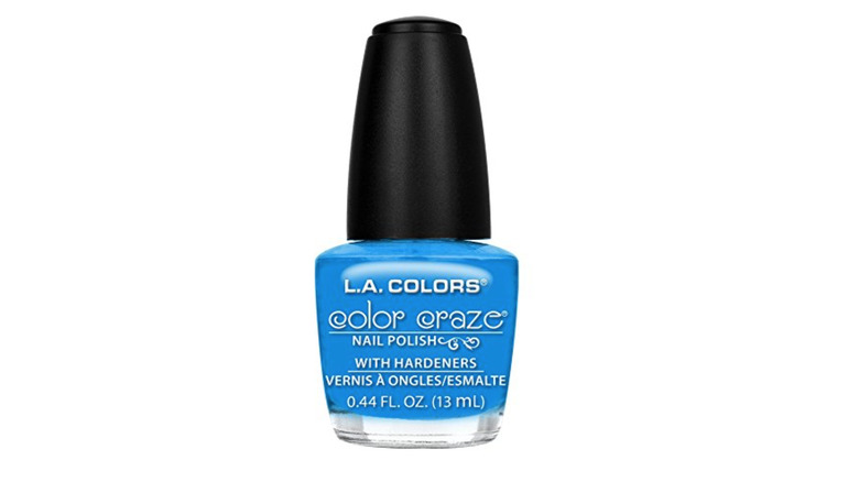 Bright blue nail polish bottle