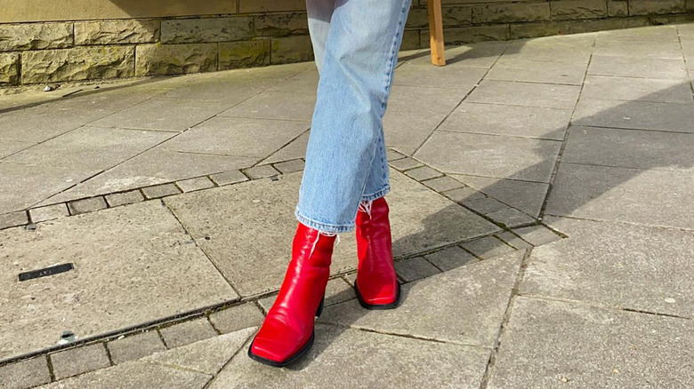 Red square toe boots