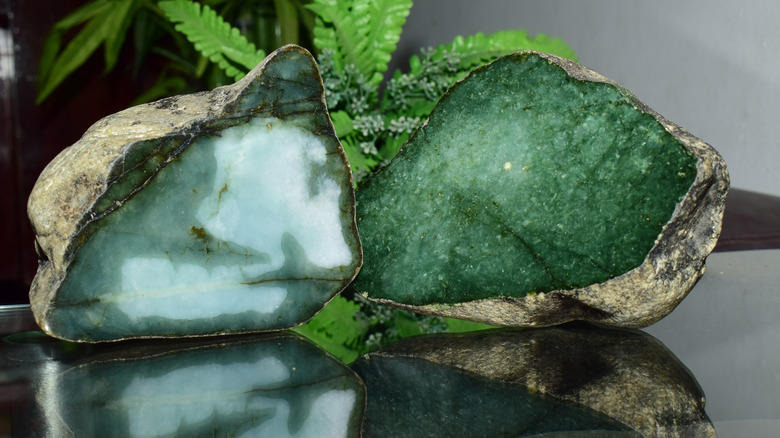 Raw green jade stones