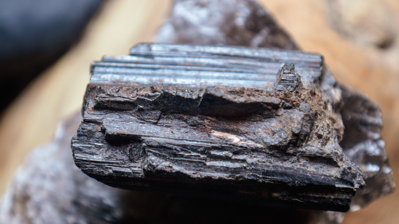 Raw black tourmaline up close