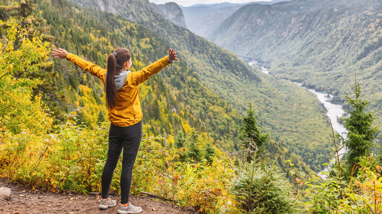 Woman hiking on a mountain