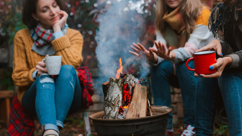 Friends at a bonfire
