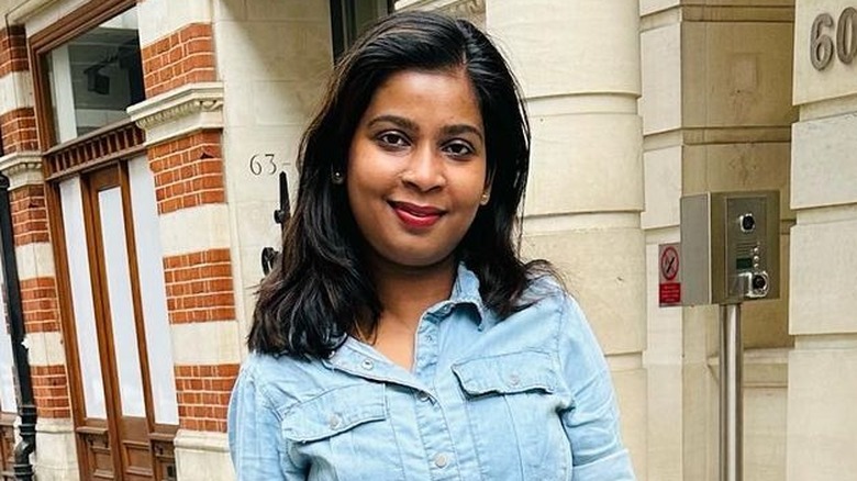 woman in blue denim shirt