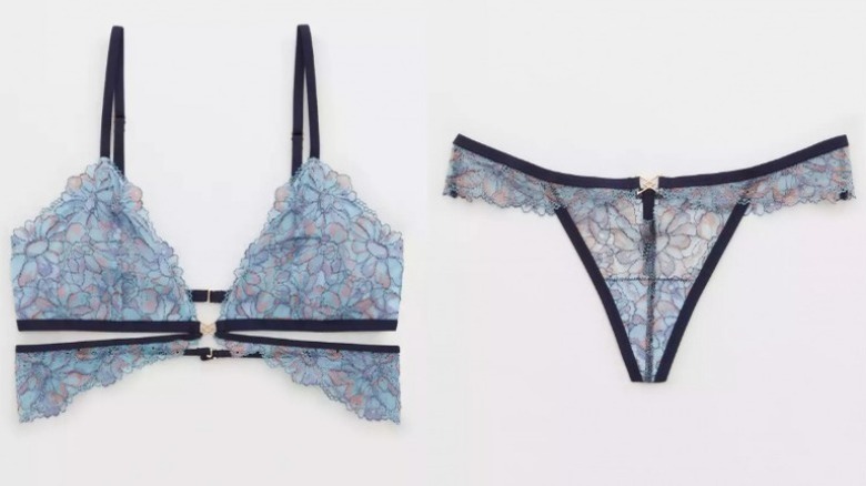 Blue floral lingerie set